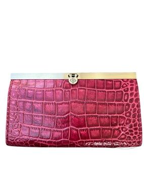 Burgundy Crocodile Embossed Leather Wallet/ Clutch